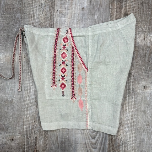 Johnny Was Sentrie Gray Print Drawstring Linen Shorts w Embroidery Women Medium - Picture 4 of 12